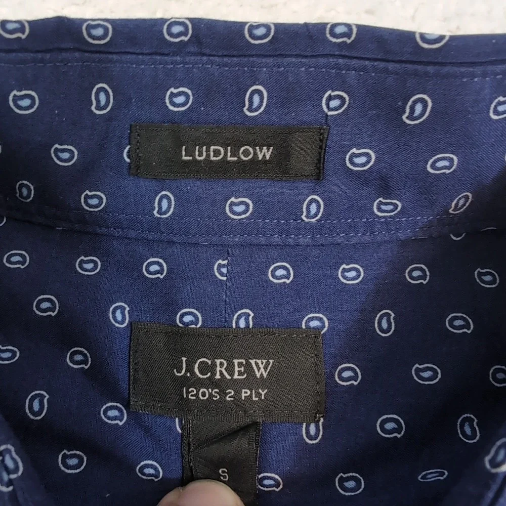 J. Crew Ludlow 120's 2‎ Ply Paisley Pattern Button Front Shirt Men's Sm L/S Navy